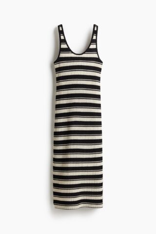 H & M - Ribgebreide jurk - Zwart/Gestreept