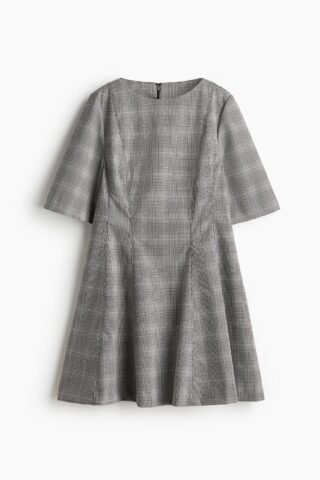 H & M - Getailleerde jurk van twill - Zwart/Geruit
