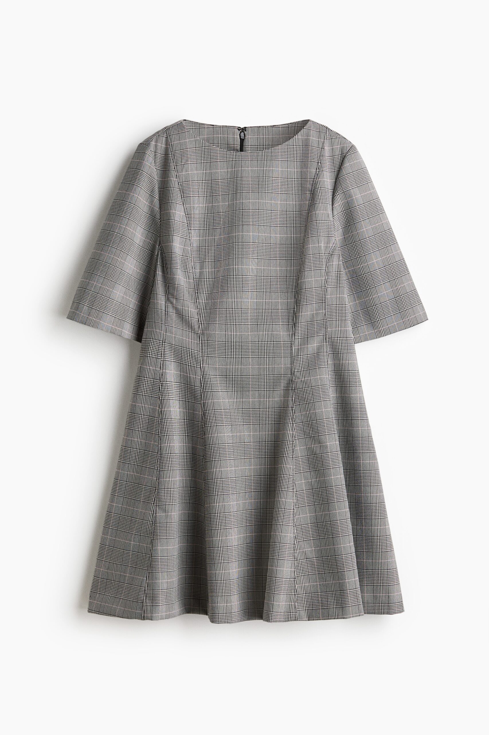 H & M - Getailleerde jurk van twill - Zwart/Geruit