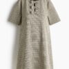 H & M - MAMA Shiftjurk met strikjes - Beige/Geruit