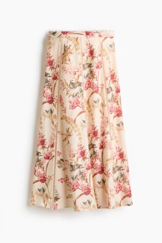 H & M - Rok van linnenmix - Lichtbeige/Bloemen