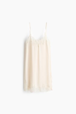 H & M - Satijnen slip-on jurk met kant - Roomwit