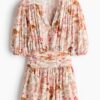 H & M - Gedrapeerde tuniekjurk - Perzikroze/Bloemen