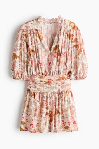 H & M - Gedrapeerde tuniekjurk - Perzikroze/Bloemen