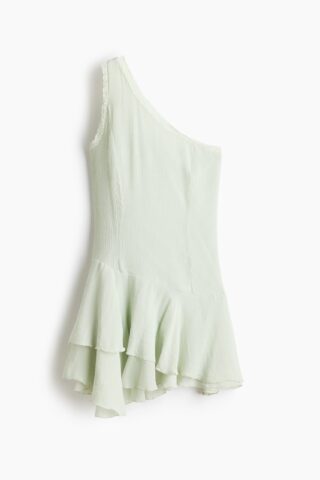 H & M - One-shoulderjurk met volants - Dusty Lichtgroen