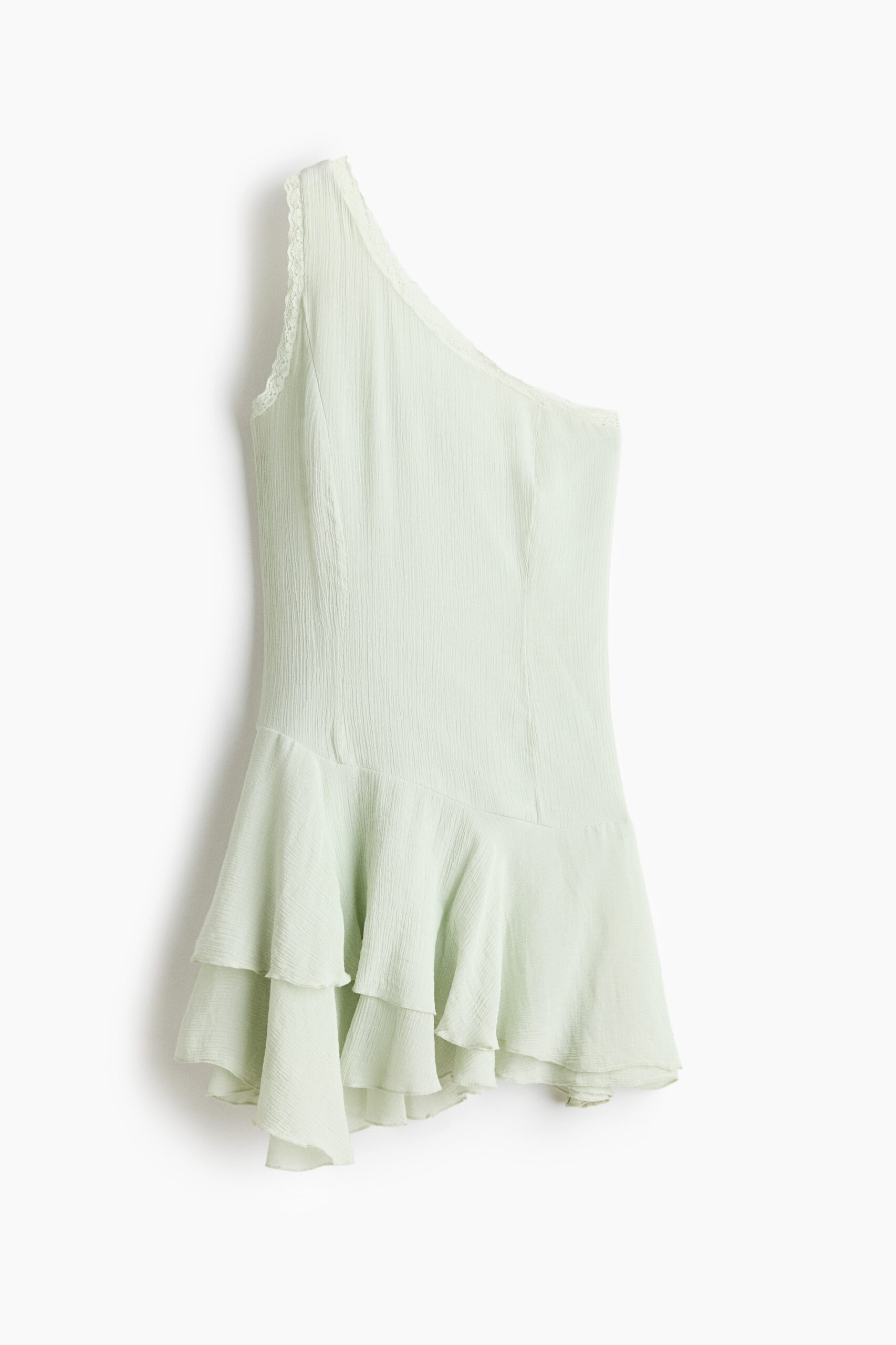 H & M - One-shoulderjurk met volants - Dusty Lichtgroen H & M - One-shoulderjurk met volants - Dusty Lichtgroen
