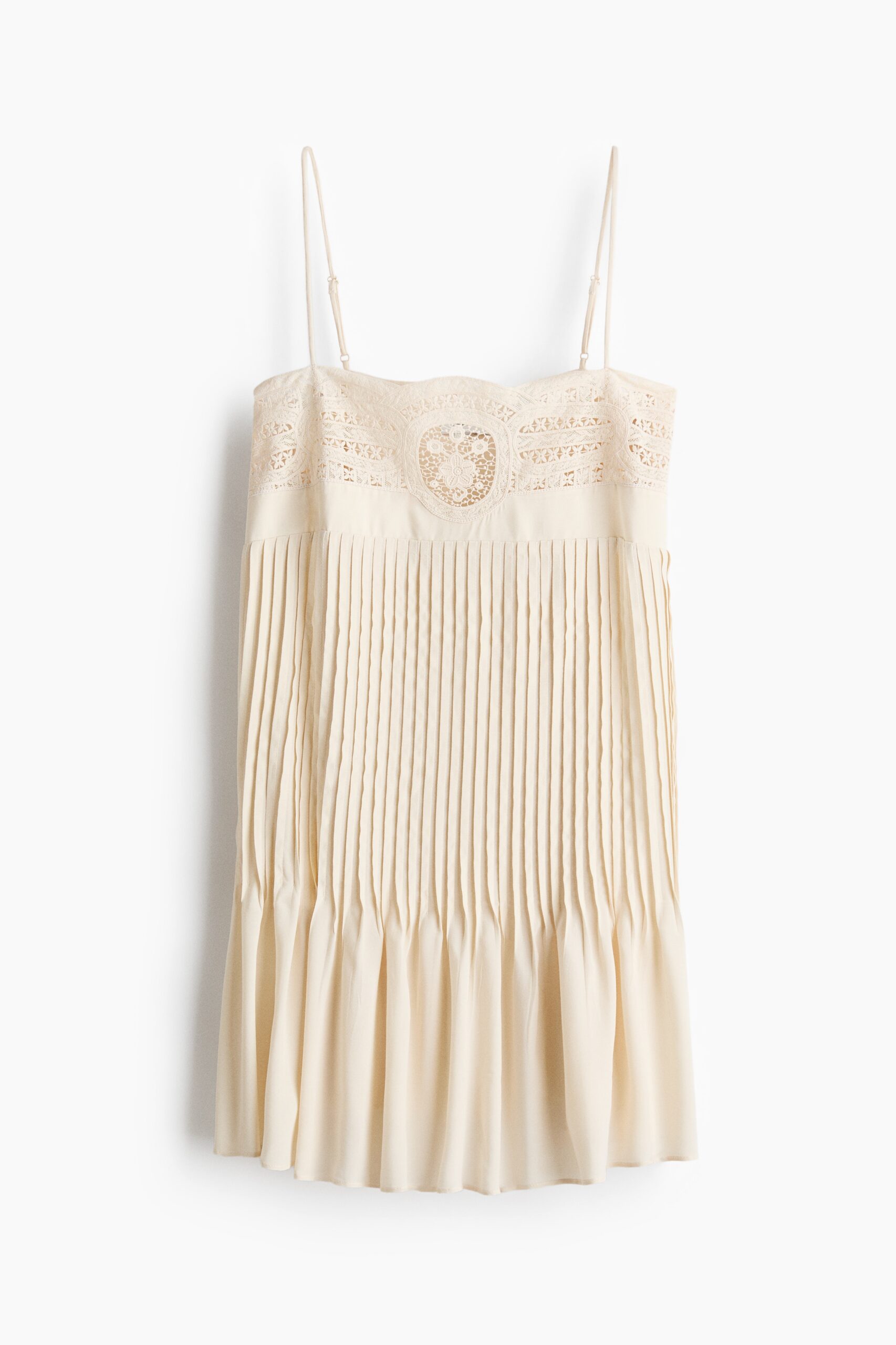 H & M - Jurk met smalle plooitjes en kant - Roomwit H & M - Jurk met smalle plooitjes en kant - Roomwit