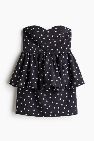 H & M - Bandeaujurk met peplum - Zwart/Stippen