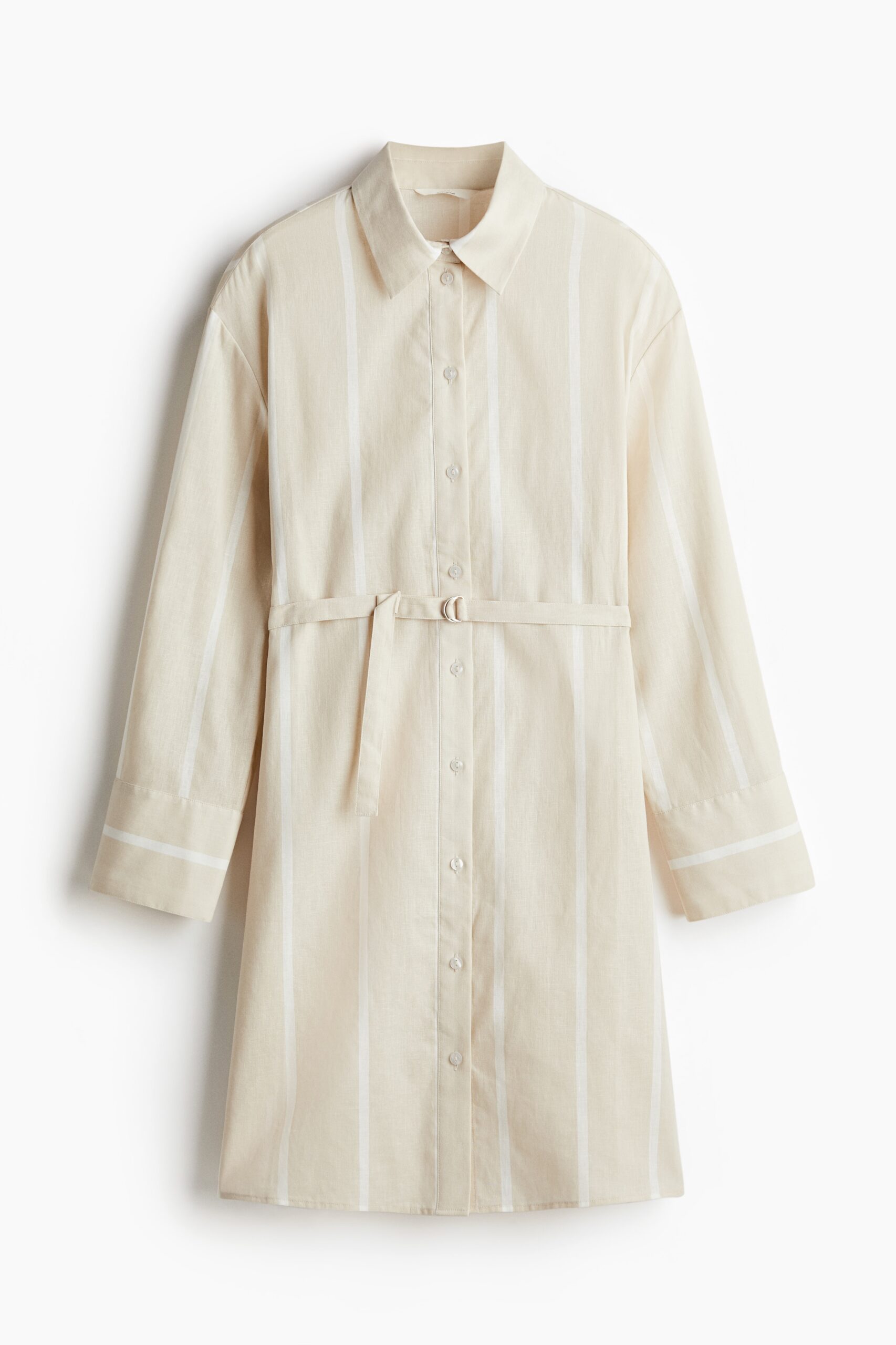 H & M - Overhemdjurk van linnenmix - Lichtbeige/Gestreept H & M - Overhemdjurk van linnenmix - Lichtbeige/Gestreept