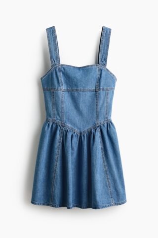 H & M - Jurk met uitlopende rok - Denimblauw