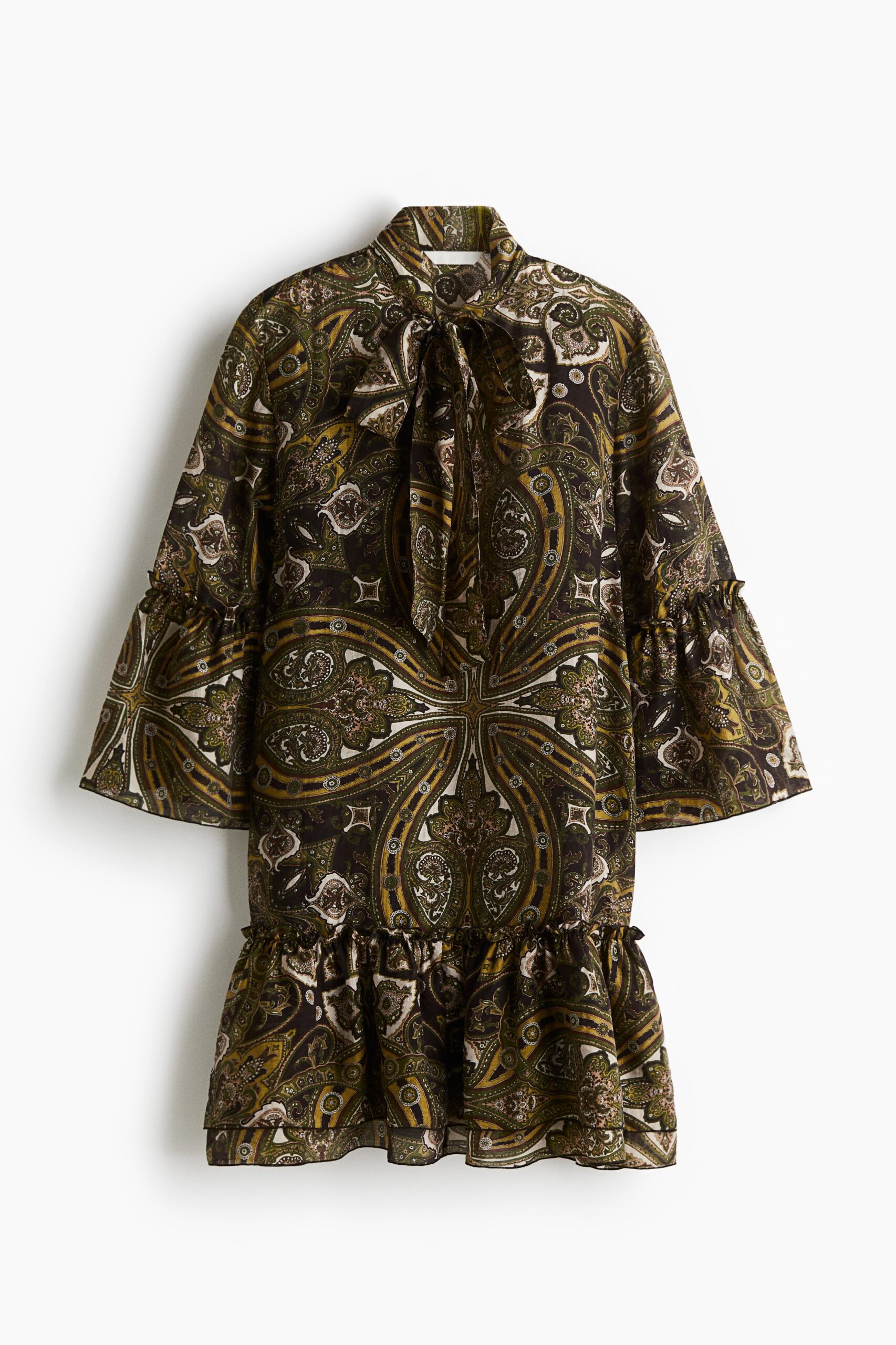 H & M - Jurk met strikkraag - Donkerbruin/Dessin