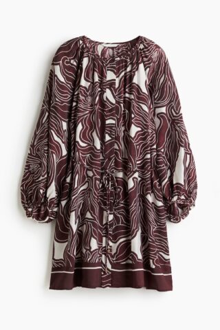 H & M - Oversized jurk met strikceintuur - Wit/Bordeauxrood Bloemen
