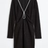 H & M - Bouclé jurk met keyhole - Zwart/Wit