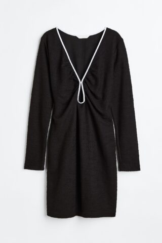 H & M - Bouclé jurk met keyhole - Zwart/Wit