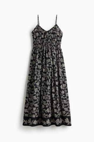 H & M - Strappy jurk van katoen - Zwart/Witte Bloemen