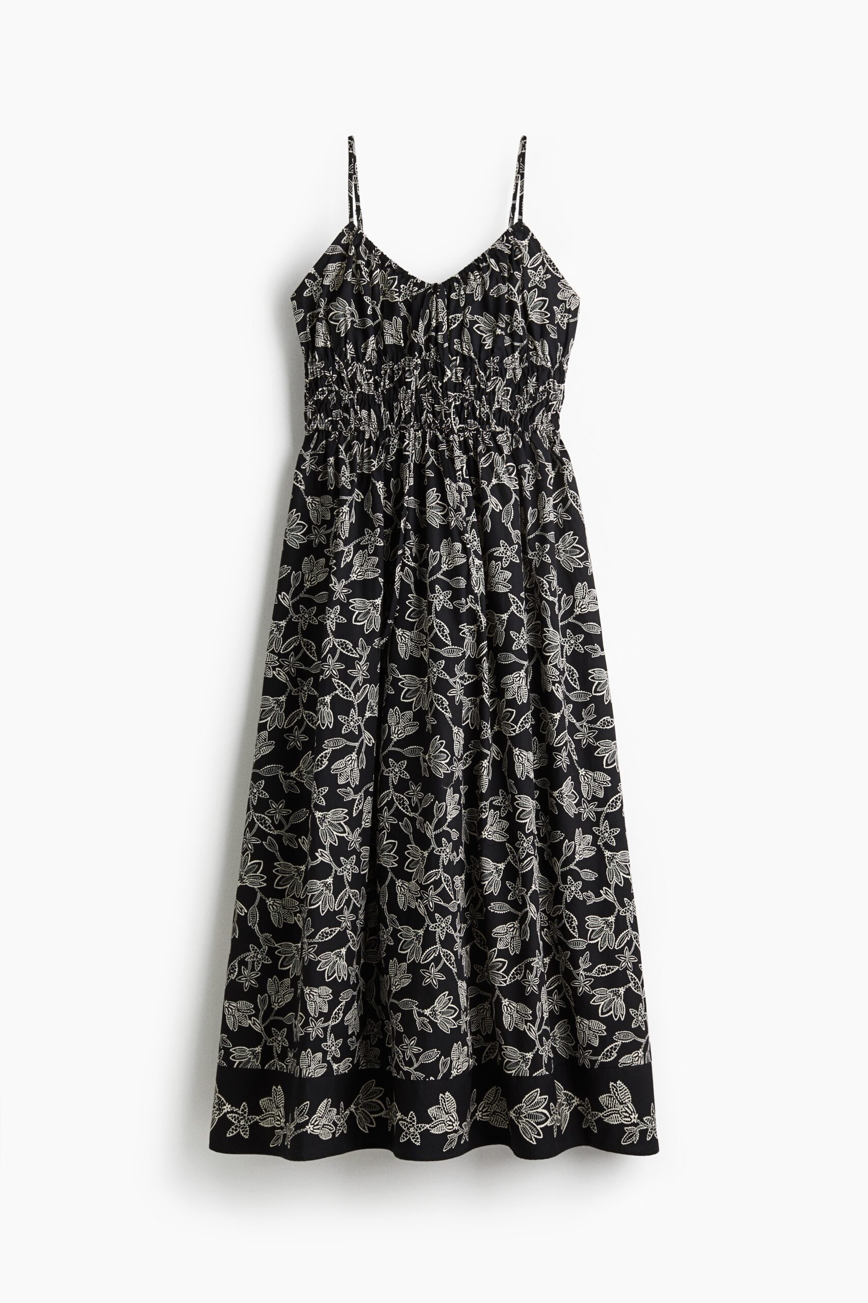 H & M - Strappy jurk van katoen - Zwart/Witte Bloemen