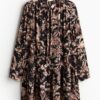 H & M - Jurk met strikbanden - Zwart/Dessin