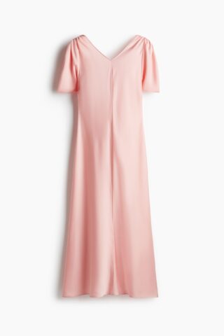 H & M - Satijnen jurk met strikbanden - Lichtroze