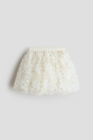 H & M - Rok van tule met borduursels - Wit/Bloemen