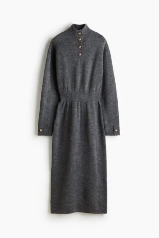 H & M - Gebreide jurk met turtleneck - Donkergrijs Gemêleerd