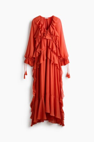 H & M - Oversized jurk met volant - Donkeroranje