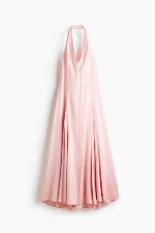 H & M - Satijnen jurk met uitlopende rok - Lichtroze