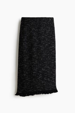 H & M - Bouclé kokerrok - Zwart Gemêleerd