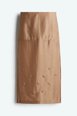 H & M - Transparante rok met decoraties - Donkerbeige