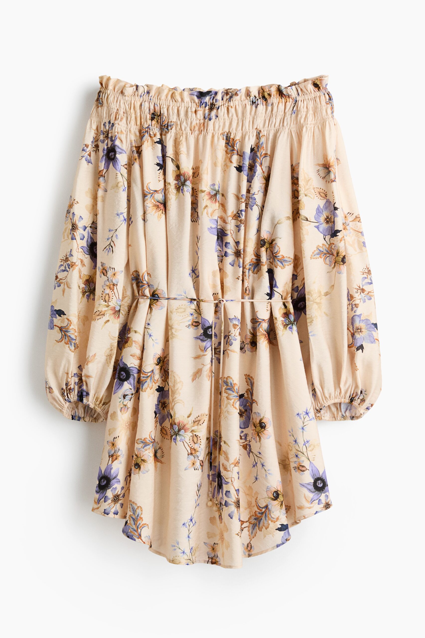 H & M - Oversized off-the-shoulderjurk - Lichtbeige/Bloemen H & M - Oversized off-the-shoulderjurk - Lichtbeige/Bloemen
