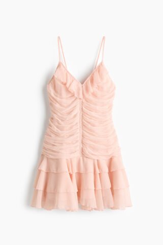 H & M - Gedrapeerde strapjurk van chiffon - Lichtabrikoos