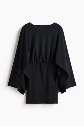 H & M - Fijngebreide jurk met capemouwen - Zwart