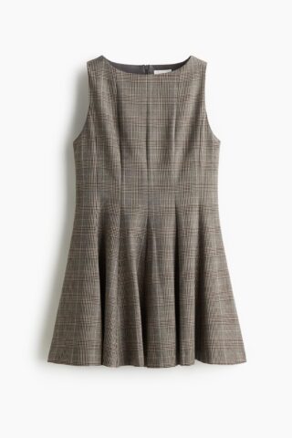 H & M - Jurk met uitlopende rok - Beige/Geruit