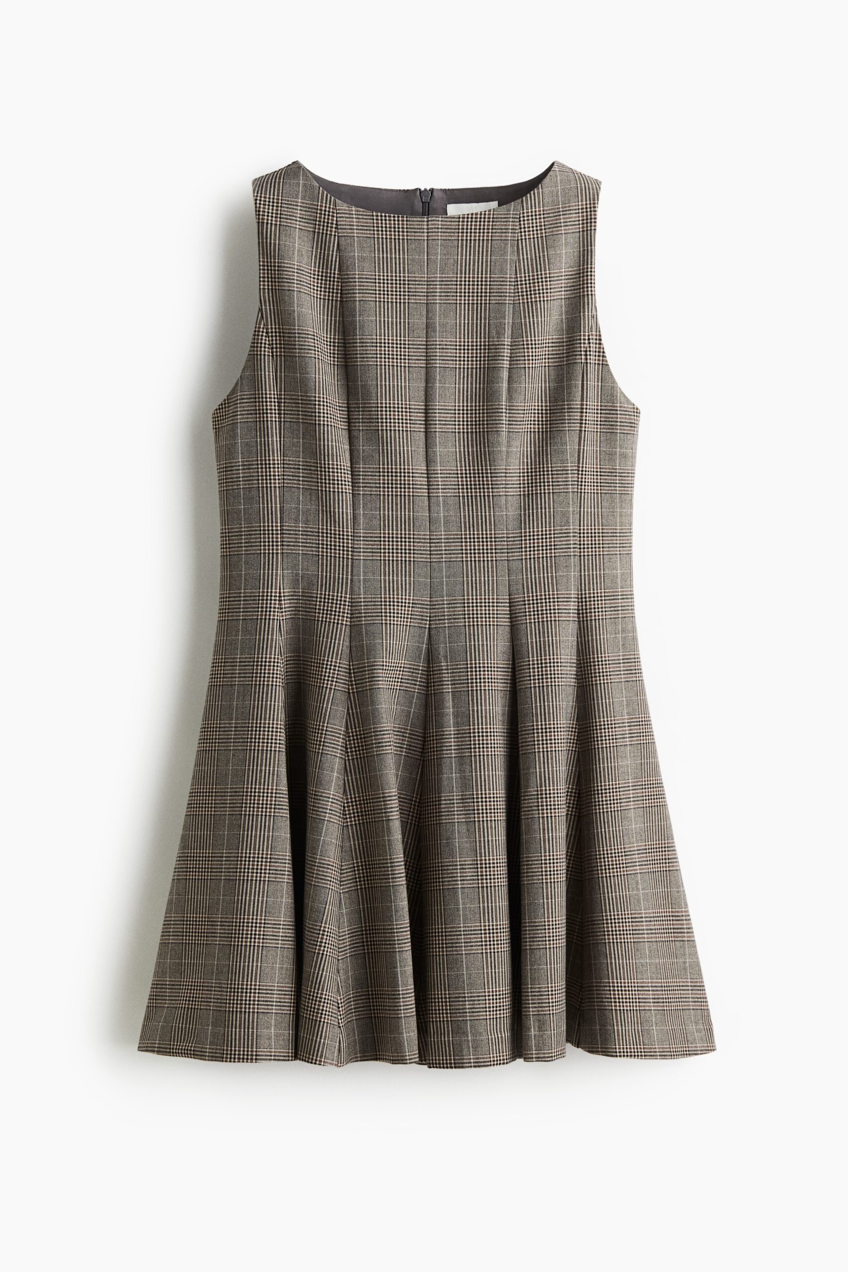 H & M - Jurk met uitlopende rok - Beige/Geruit