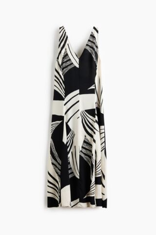 H & M - Jurk met godetplooien - Zwart/Dessin