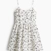H & M - Katoenen jurk met uitlopende rok - Wit/Bloemen