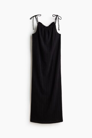 H & M - Crinklejurk met strikbandjes - Zwart