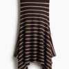 H & M - Ribgebreide rok - Donkerbruin/Gestreept