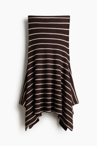H & M - Ribgebreide rok - Donkerbruin/Gestreept