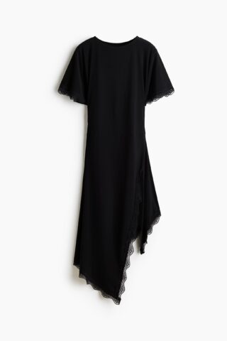 H & M - Tricot jurk met kant - Zwart