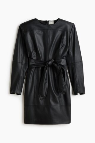 H & M - Gecoate jurk met strikceintuur - Zwart