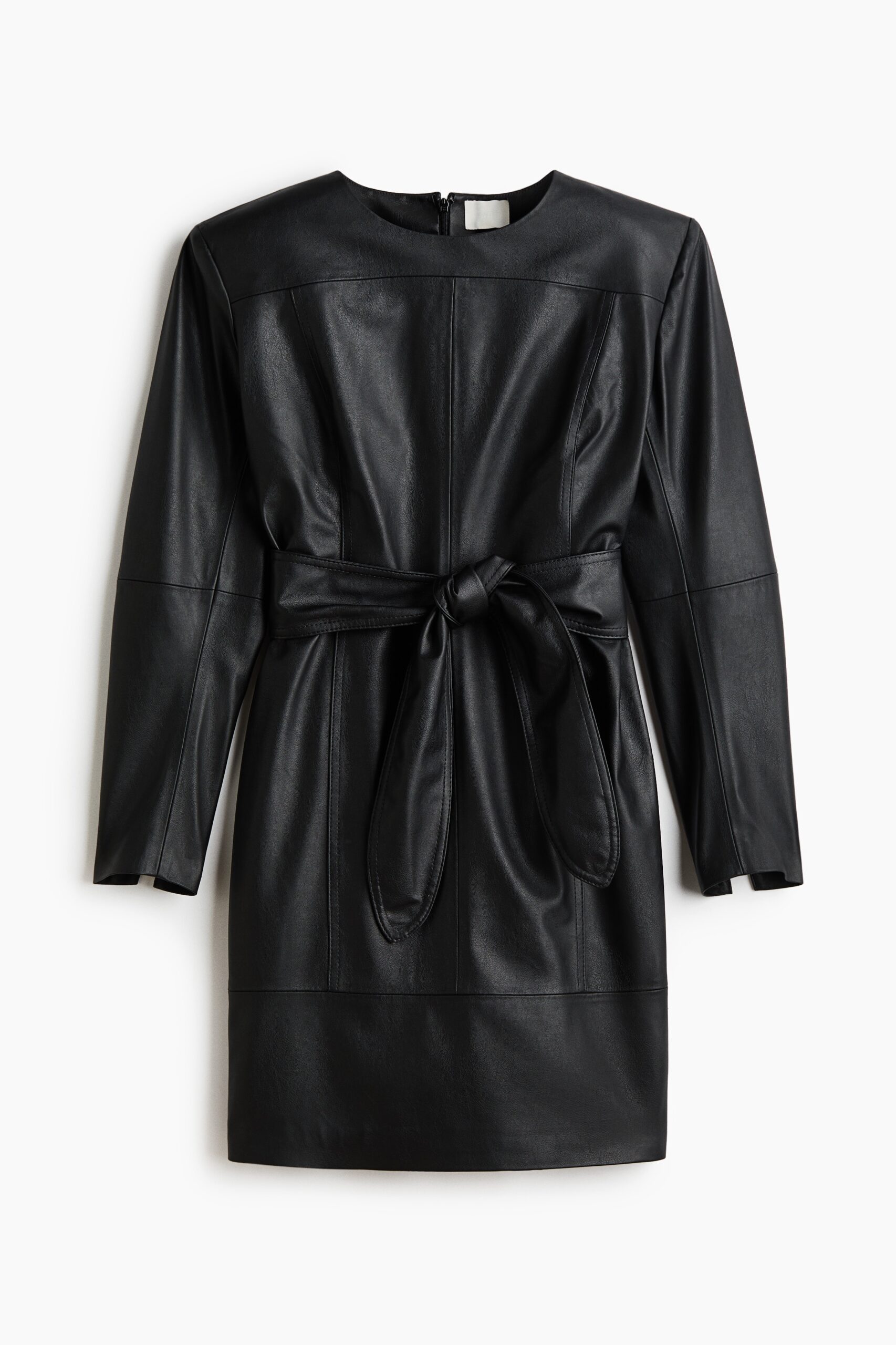 H & M - Gecoate jurk met strikceintuur - Zwart