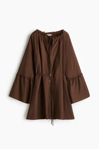 H & M - Tuniekjurk met trompetmouwen - Donkerbruin