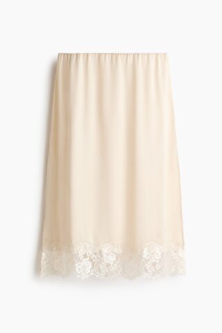 H & M - Rok met kanten bies - Lichtbeige