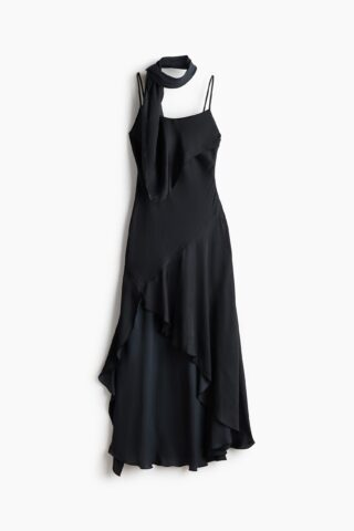 H & M - Satijnen jurk met sjaaldetail - Zwart