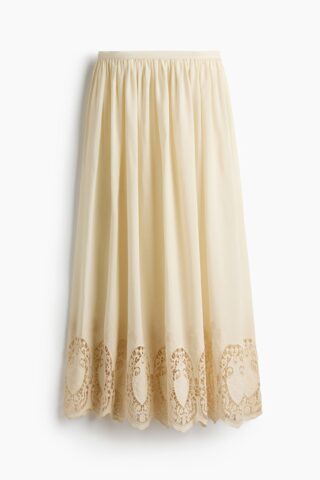 H & M - Rok van lyocell met kant - Lichtbeige