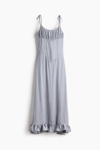 H & M - Jurk met strikschouderbandjes en volant - Grijs