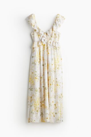 H & M - Midi-jurk met volants - Wit/Bloemen