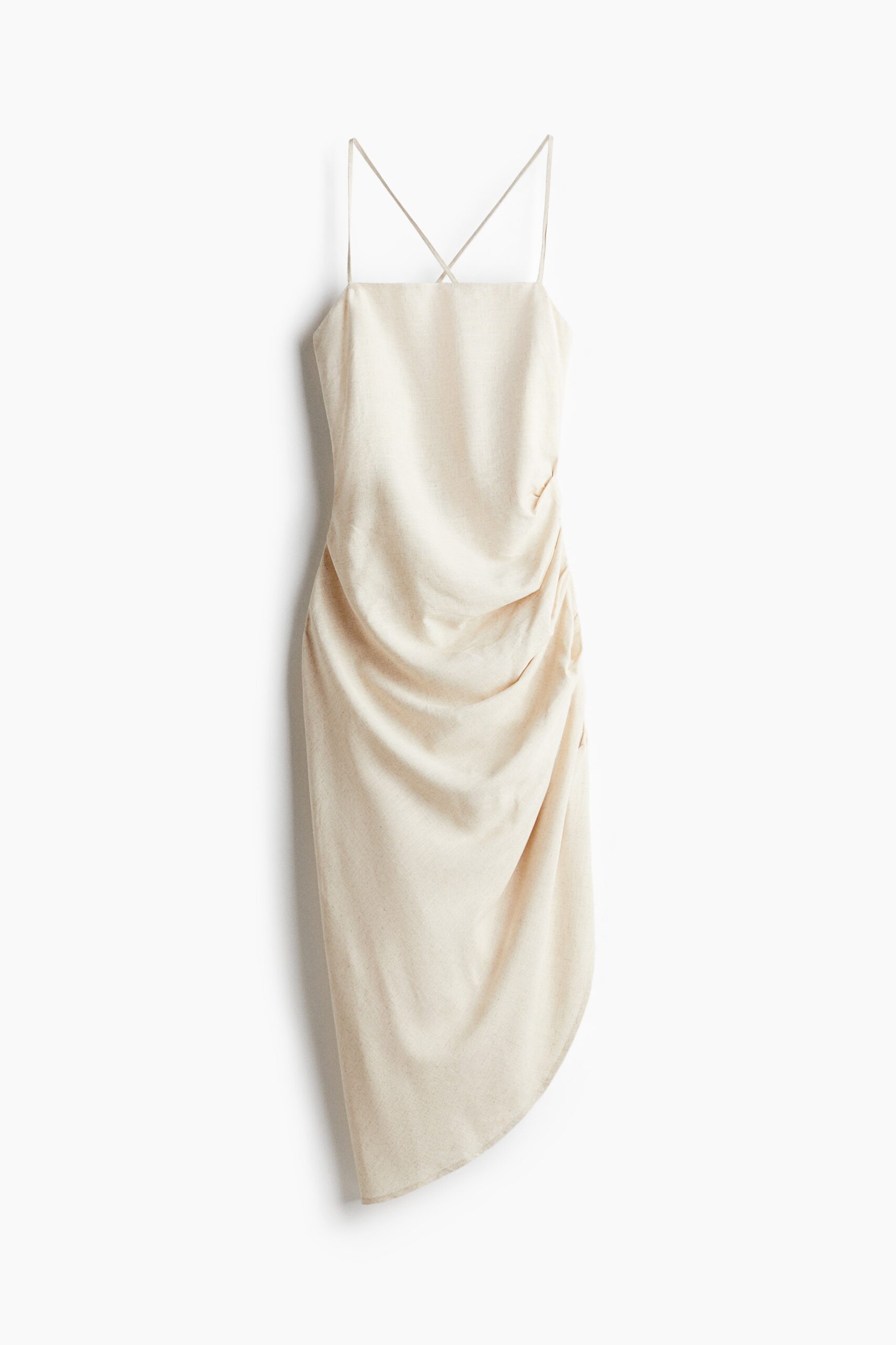 H & M - Gedrapeerde jurk van linnenmix - Lichtbeige
