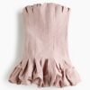 H & M - Bubble-hem bandeaujurk - Dusty Lichtroze