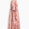 H & M - Halterjurk met strikdetail - Perzikroze/Bloemen